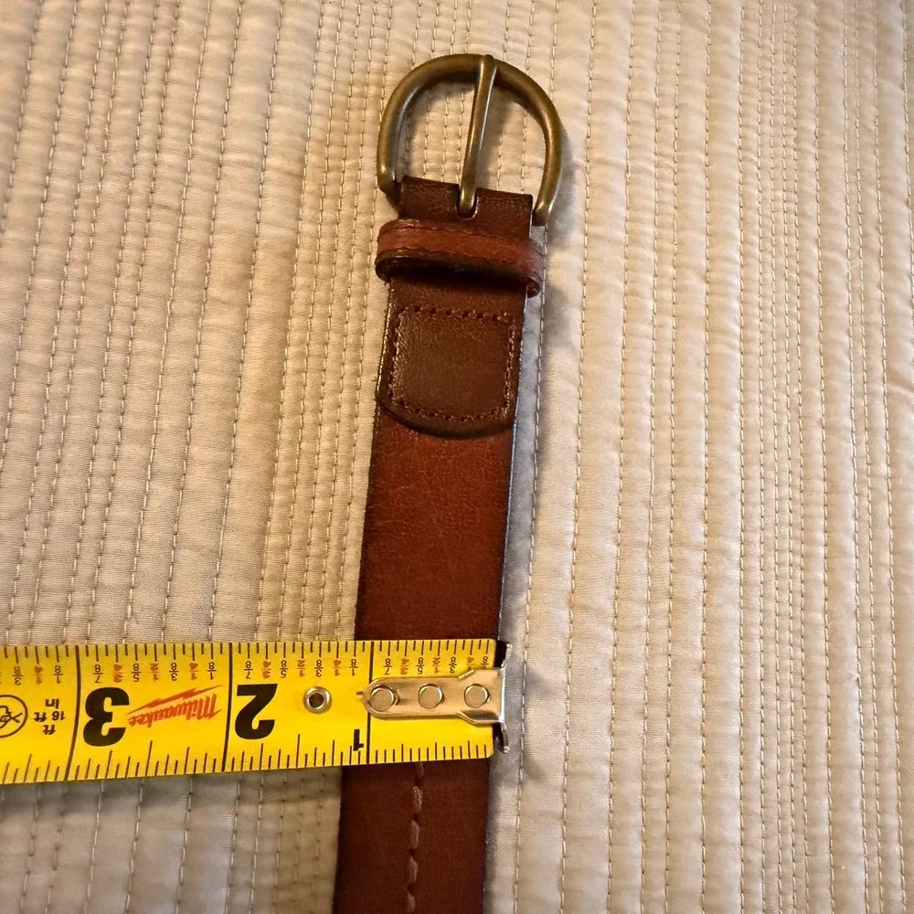 Abercrombie & Fitch Women's Brown Leather Whipstitch Belt Brass Buckle Size S/M